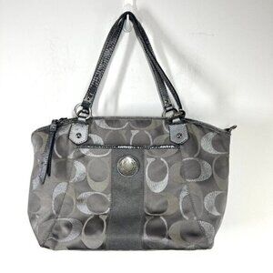 Coach Grey Metallic Silver Logo Jacquard Gallery Tote F20426